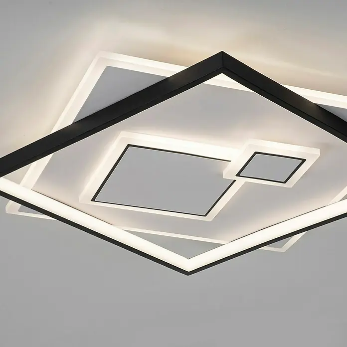 Paul Neuhaus LED-Deckenleuchte MAILAK - 39 W, L x B x H: 57 x 57 x 6 cm, Weiß, Warmweiß - Moderne Deckenleuchte mit verschachtelten Quadraten in Schwarz und Weiß.