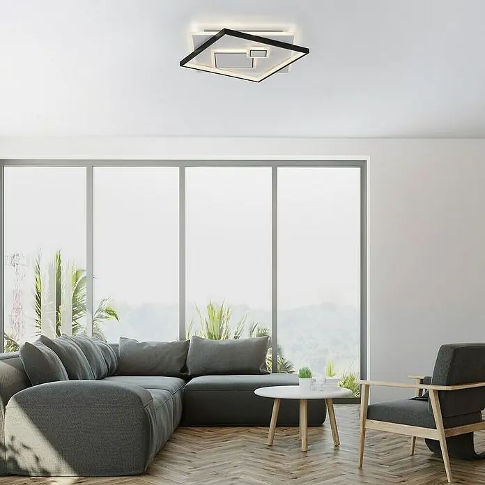 Paul Neuhaus LED-Deckenleuchte MAILAK - 39 W, L x B x H: 57 x 57 x 6 cm, Weiß, Warmweiß - Moderne quadratische Deckenleuchte in Schwarz und Weiß. Das elegante Design erhellt jeden Raum stilvoll.