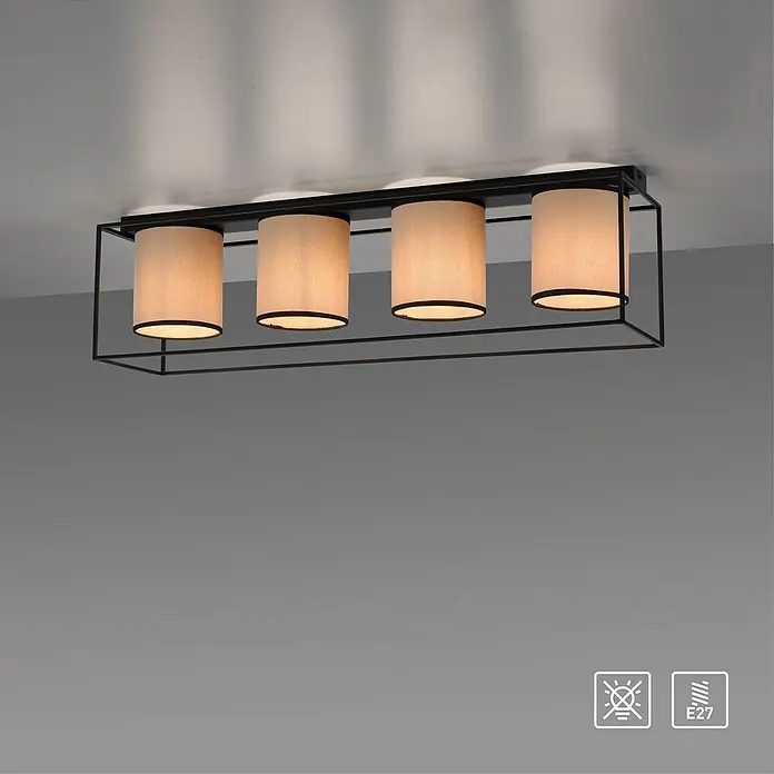 Just Light Raven Deckenleuchte - L x B x H: 80 x 20 x 20 cm, Schwarz, E27 - Elegante Deckenleuchte mit vier zylindrischen Lampenschirmen in einem schwarzen Rahmen. Stilvolle Beleuchtung für jeden Raum.
