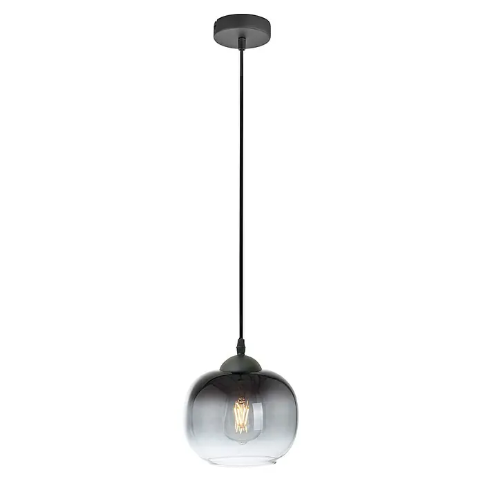 Just Light Zea Pendelleuchte rund - Schwarz, E27 - Moderne Pendelleuchte mit grauer Glaskugel und dekorativer Glühbirne, ideal für stilvolle Beleuchtung im Innenbereich.