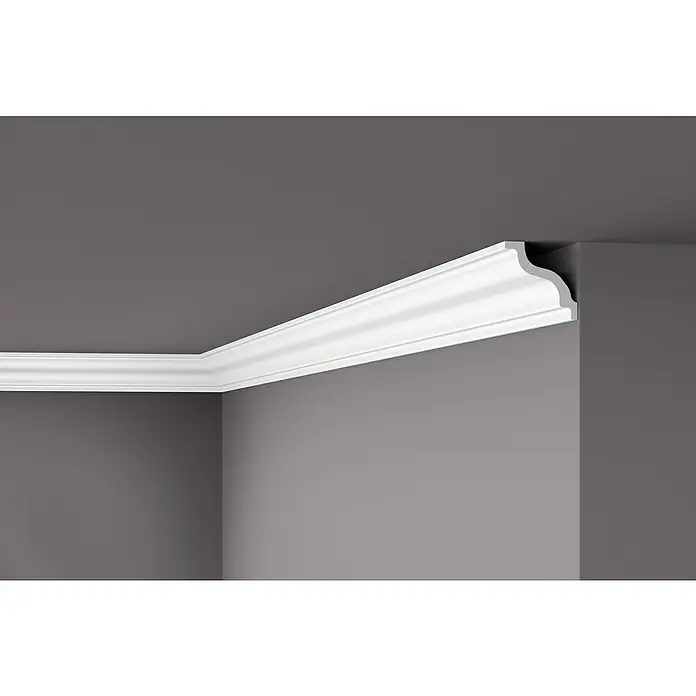 Nmc Decoflair Zierprofil Deckenleiste K - 2 m x 70 mm x 70 mm, Extrudiertes Polystyrol (XPS) - Elegante weiße Zierleiste im Innenraum, die die Wand und Decke stilvoll verbindet. Präzise Details und saubere Linien für ein edles Ambiente.