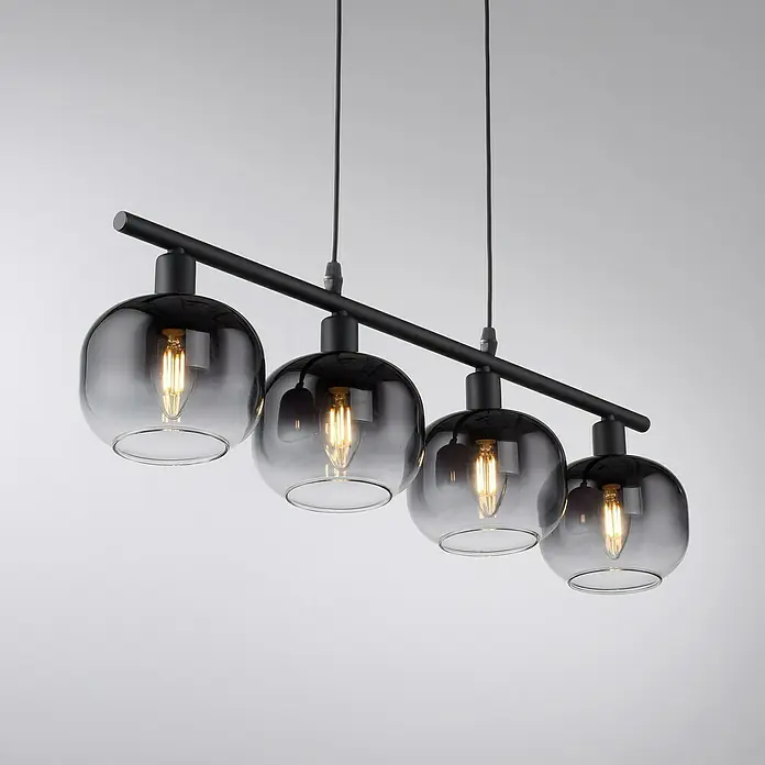 Just Light Zea Pendelleuchte - L x B x H: 68 x 14 x 120 cm, Schwarz, E14 - Moderne Pendelleuchte mit vier grauen Glasschirmen an einer schwarzen Stange. Perfekt für stilvolle Beleuchtung im Esszimmer oder Wohnbereich.