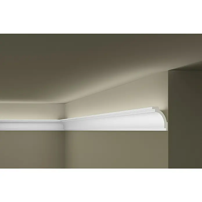 Nmc Decoflair Zierprofil Deckenleiste Z16 - 2 m x 50 mm x 70 mm, Hochverdichteter Polyurethanschaum (PU) - Elegante weiße Zierleiste, die die Wand mit der Decke verbindet und dem Raum einen klassischen Akzent verleiht. Stilvolles Interieur-Detail.