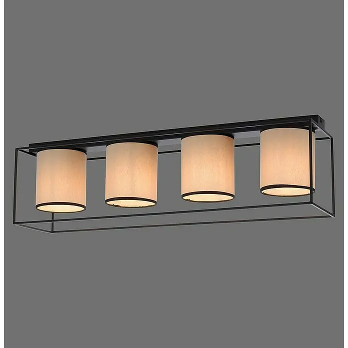 Just Light Raven Deckenleuchte - L x B x H: 80 x 20 x 20 cm, Schwarz, E27 - Diese Leuchte verfügt über vier zylindrische Lampenschirme in einem rechteckigen, schwarzen Metallrahmen für modernes Flair.