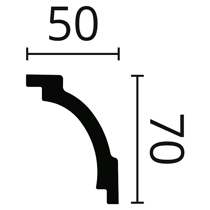Nmc Decoflair Zierprofil Deckenleiste Z16 - 2 m x 50 mm x 70 mm, Hochverdichteter Polyurethanschaum (PU) - Schwarzes Zierleistenprofil mit gebogenem Querschnitt, 50 mm breit und 70 mm hoch.