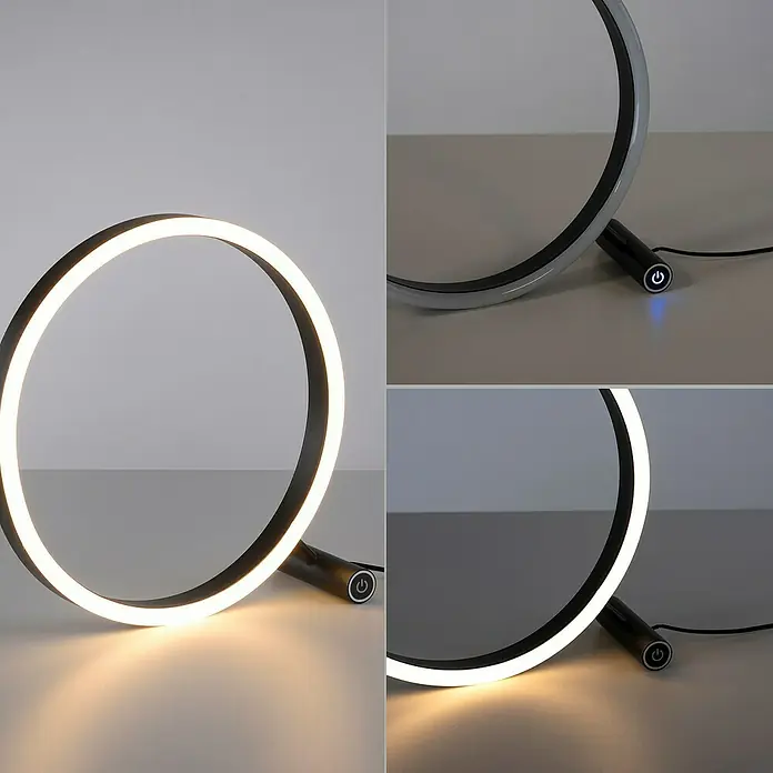 Just Light LED-Tischleuchte RITUS - 13,5 W, Ø x H: 28,5 x 28,5 cm, Anthrazit, Warmweiß - Elegante kreisförmige LED-Tischleuchte mit modernem Design. Sie ist in verschiedenen Beleuchtungsstufen erhältlich.