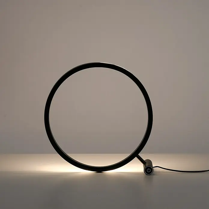 Just Light LED-Tischleuchte RITUS - 13,5 W, Ø x H: 28,5 x 28,5 cm, Anthrazit, Warmweiß - Elegante kreisförmige Tischleuchte in Schwarz, die ein warmes, indirektes Licht spendet und eine moderne Note verleiht.
