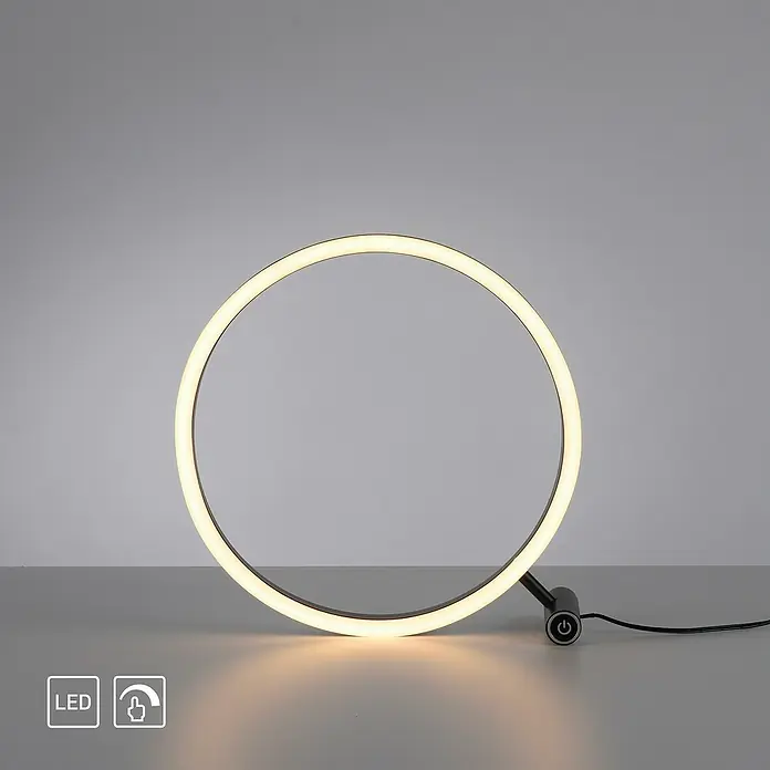 Just Light LED-Tischleuchte RITUS - 13,5 W, Ø x H: 28,5 x 28,5 cm, Anthrazit, Warmweiß - Moderne LED-Tischleuchte in Ringform. Elegantes Design mit warmweißem Licht für eine angenehme Atmosphäre und energiesparende Beleuchtung.