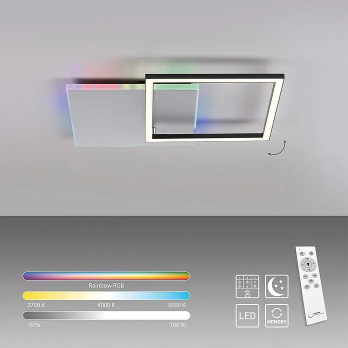 Just Light LED-Deckenleuchte RENDA - 35 W, L x B x H: 59 x 49 x 6 cm, Aluminium, Mehrfarbig - Moderne LED-Deckenleuchte mit RGB-Farbwechsel und Fernbedienung zur Steuerung von Helligkeit und Farbtemperatur.