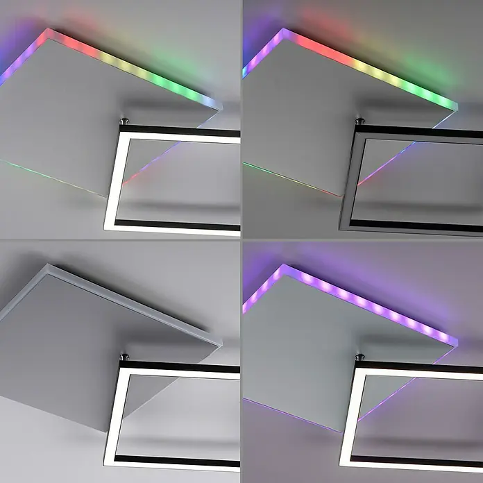 Just Light LED-Deckenleuchte RENDA - 35 W, L x B x H: 59 x 49 x 6 cm, Aluminium, Mehrfarbig - Moderne Deckenleuchte mit RGB-Beleuchtung und quadratischem Design.