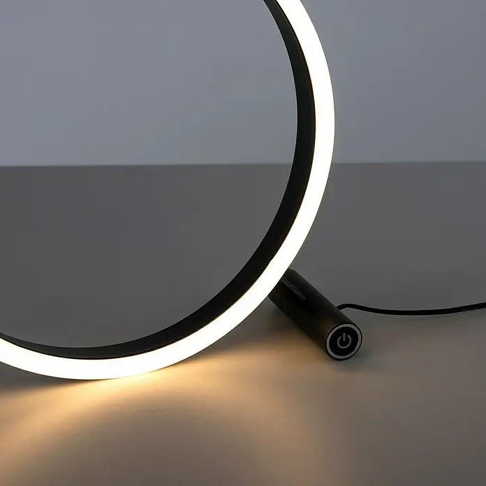 Just Light LED-Tischleuchte RITUS - 13,5 W, Ø x H: 28,5 x 28,5 cm, Anthrazit, Warmweiß - Elegante LED-Ringlampe mit schlankem, modernem Design. Sie bietet helles, gleichmäßiges Licht und ist ideal für jeden Schreibtisch oder Nachttisch.