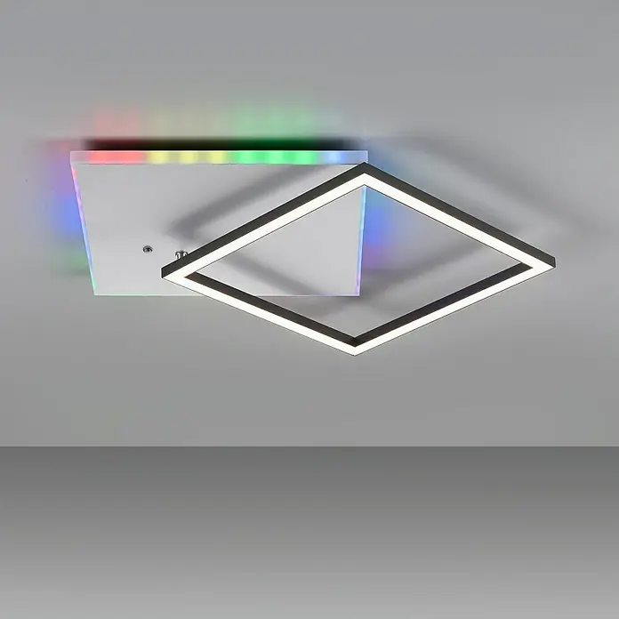 Just Light LED-Deckenleuchte RENDA - 35 W, L x B x H: 59 x 49 x 6 cm, Aluminium, Mehrfarbig - Eine moderne LED-Deckenleuchte mit quadratischem Design und RGB-Farbwechsel sorgt für stilvolle Beleuchtung im Raum.