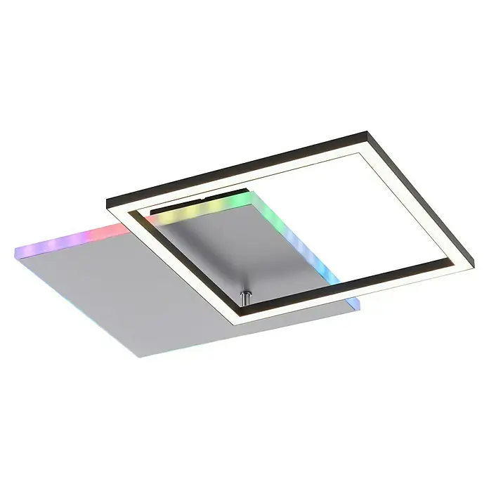 Just Light LED-Deckenleuchte RENDA - 35 W, L x B x H: 59 x 49 x 6 cm, Aluminium, Mehrfarbig - Eine moderne Deckenleuchte mit LED-Rahmen und farbigen Akzenten. Das minimalistische Design verleiht jedem Raum einen Hauch von Eleganz und Funktionalität.