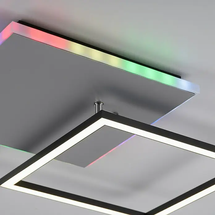 Just Light LED-Deckenleuchte RENDA - 35 W, L x B x H: 59 x 49 x 6 cm, Aluminium, Mehrfarbig - Moderne LED-Deckenleuchte mit farbigen Akzenten und quadratischem Design, ideal für stilvolle Innenräume.