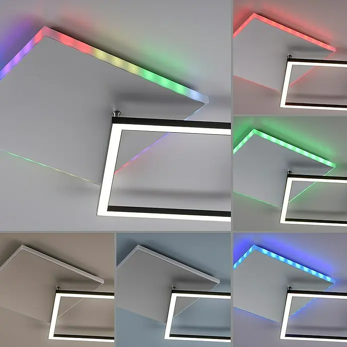 Just Light LED-Deckenleuchte RENDA - 35 W, L x B x H: 59 x 49 x 6 cm, Aluminium, Mehrfarbig - Moderne LED-Deckenleuchte mit farbwechselnden LEDs und geometrischem Design.