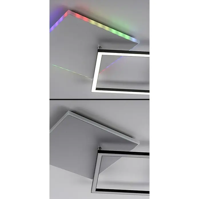 Just Light LED-Deckenleuchte RENDA - 35 W, L x B x H: 59 x 49 x 6 cm, Aluminium, Mehrfarbig - Moderne Deckenleuchte mit quadratischen LED-Panels und farbiger Beleuchtung für stilvolle Innenräume.