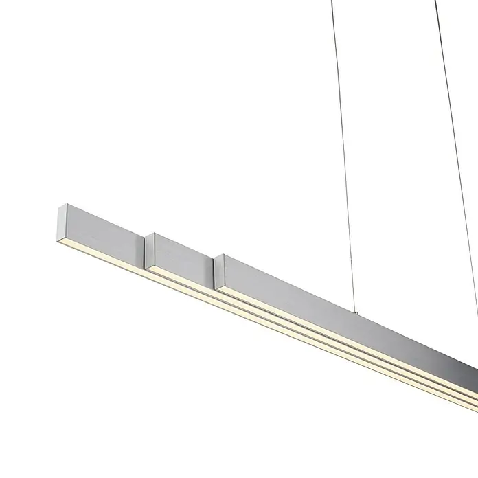 Just Light LED-Pendelleuchte LUZI - 45 W, L x B x H: 165 x 5,5 x 180 cm, Aluminium, Warmweiß - Moderne LED-Hängeleuchte mit schlankem Design, ideal für stilvolle Innenräume. Die lineare Leuchte sorgt für helles, gleichmäßiges Licht.