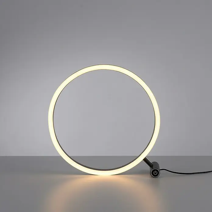 Just Light LED-Tischleuchte RITUS - 13,5 W, Ø x H: 28,5 x 28,5 cm, Anthrazit, Warmweiß - Moderne Ringlampe mit warmweißem Licht, ideal als Nachttischlampe oder dekoratives Element. Elegantes Design mit minimalistischem Touch.