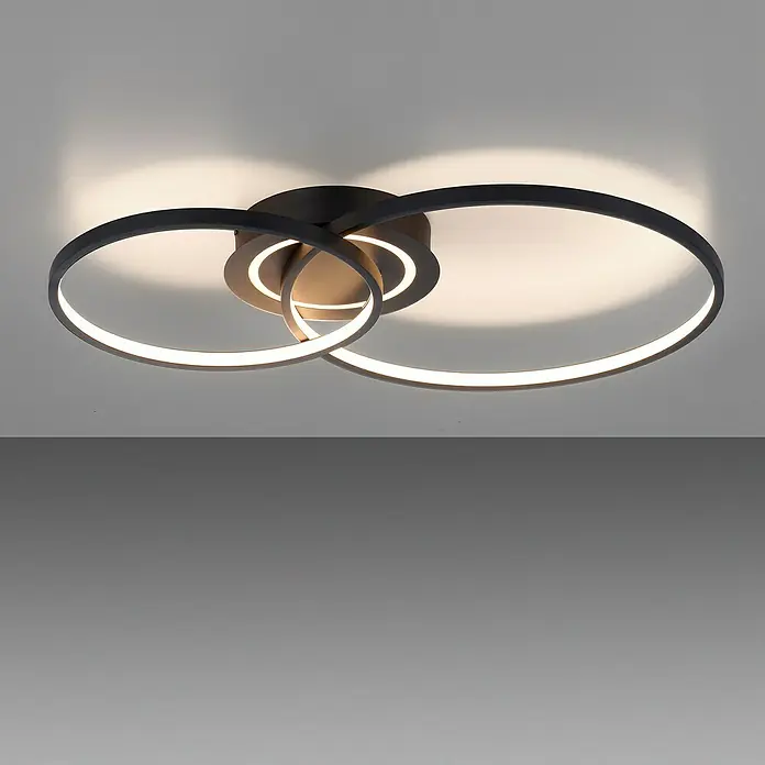 Just Light LED-Deckenleuchte ASMINA - 30 W, L x B x H: 69 x 55 x 9 cm, Schwarz, Warmweiß - Modernes Deckenleuchten-Design mit verschlungenen Ringen und sanfter Beleuchtung.