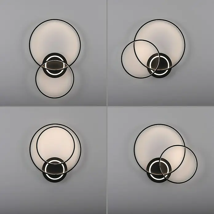 Just Light LED-Deckenleuchte ASMINA - 30 W, L x B x H: 69 x 55 x 9 cm, Schwarz, Warmweiß - Elegante Wandleuchte mit kreisförmigem Design. Die Leuchte kombiniert moderne Ästhetik mit sanfter Beleuchtung und ist ideal für stilvolle Innenräume.