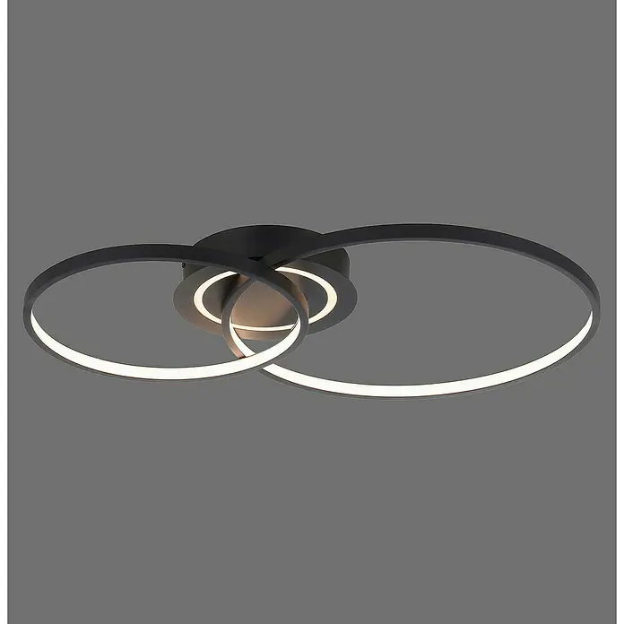 Just Light LED-Deckenleuchte ASMINA - 30 W, L x B x H: 69 x 55 x 9 cm, Schwarz, Warmweiß - Moderne Deckenleuchte mit drei schwarzen Ringen und integrierter LED-Beleuchtung für ein stilvolles Ambiente.