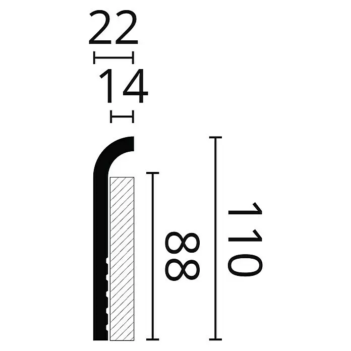 Nmc Decoflair Sockelleiste Abdecksockelleiste CF1 - 2 m x 22 mm x 110 mm, Hochverdichtetes extrudiertes Polymer (HDPS) - Skizze