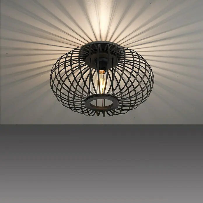 Just Light Racoon Deckenleuchte - L x B x H: 40 x 40 x 23 cm, Schwarz, E27 - Deckenleuchte mit einem dekorativen Drahtgeflecht, das interessante Lichtmuster an die Decke wirft. Das Design sorgt für ein warmes Ambiente.