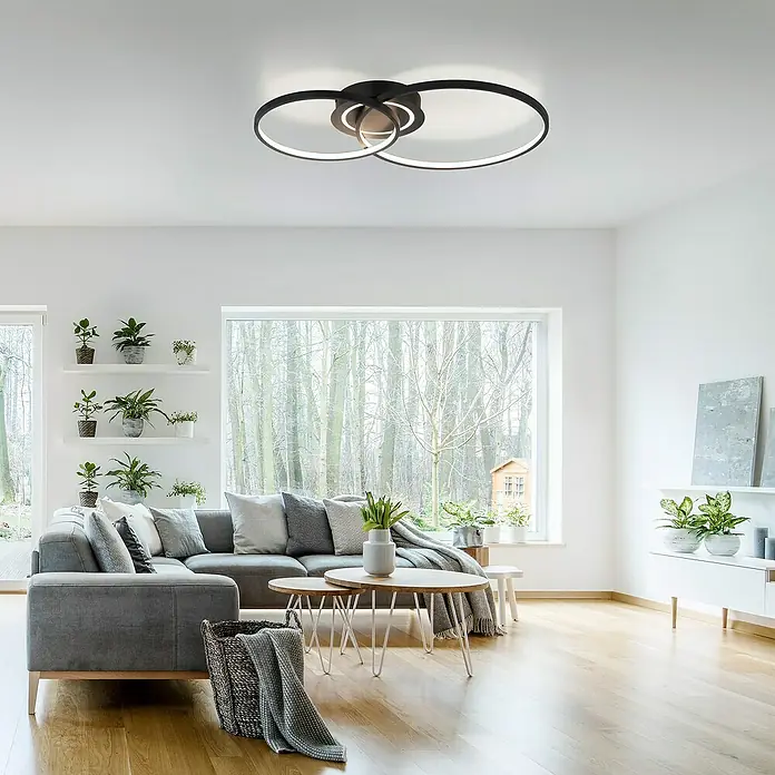 Just Light LED-Deckenleuchte ASMINA - 30 W, L x B x H: 69 x 55 x 9 cm, Schwarz, Warmweiß - Moderne Deckenleuchte mit LED-Kreisen in Schwarz. Elegantes Design für stilvolle Innenräume.