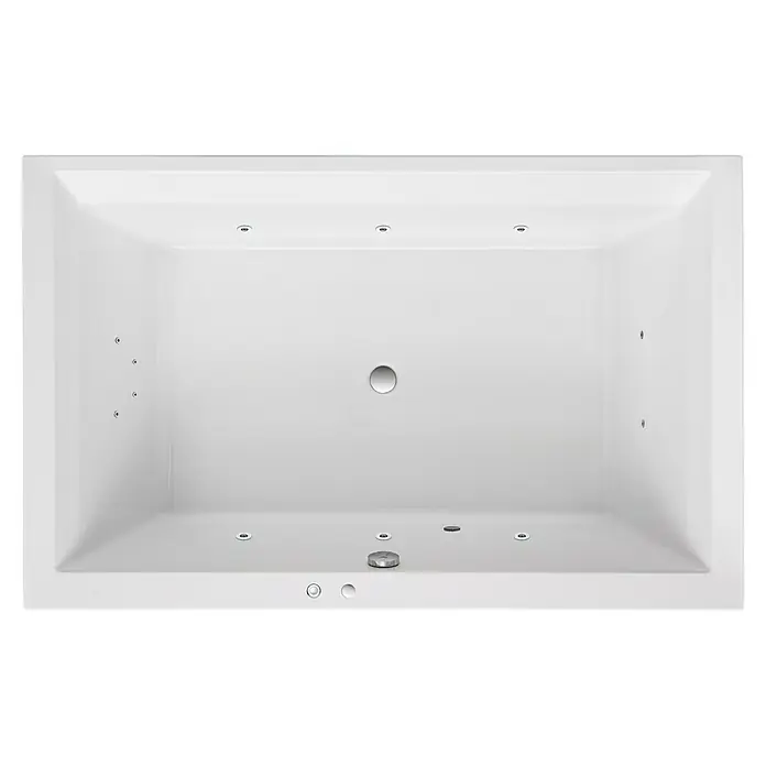 Ottofond Whirlpool Phenix - 190 x 120 cm, Sanitäracryl, Weiß, Komfort - Draufsicht auf eine rechteckige Whirlpool-Badewanne in Weiß mit verschiedenen Düsen und Armaturen.