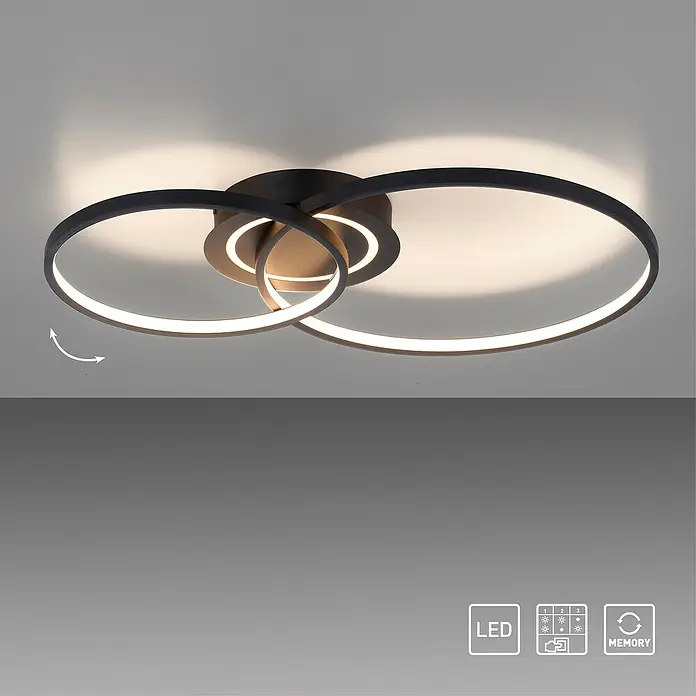 Just Light LED-Deckenleuchte ASMINA - 30 W, L x B x H: 69 x 55 x 9 cm, Schwarz, Warmweiß - Moderne LED-Deckenleuchte mit verschlungenen Ringen in Schwarz, die ein warmes, einladendes Licht für jeden Raum bietet.