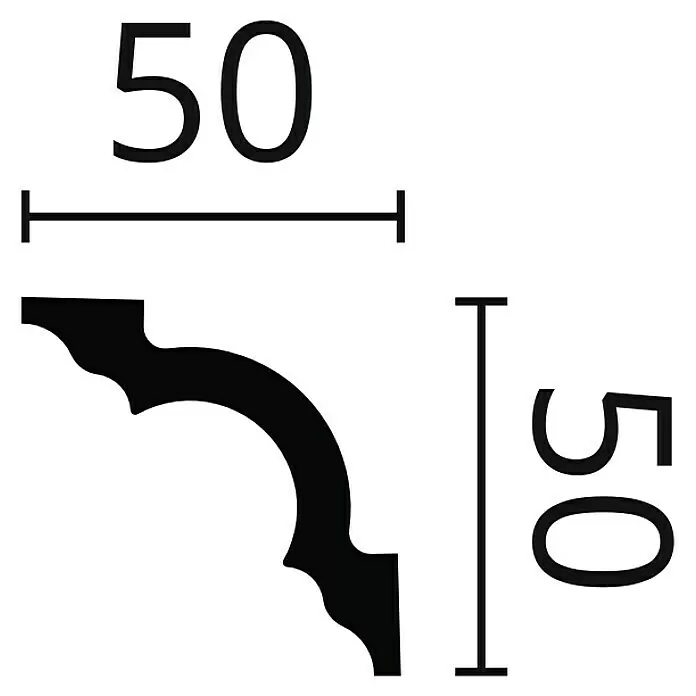 Nmc Decoflair Zierprofil Deckenleiste A2 - 2 m x 50 mm x 50 mm, Extrudiertes Polystyrol (XPS) - Schwarzes Zierleisten-Eckprofil mit dekorativer Form, 50x50mm Maße angezeigt.