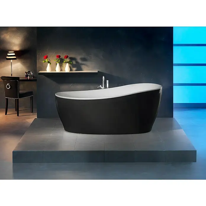 Ottofond Whirlpool Domani180 x 85 cm, Sanitäracryl, Schwarz/Weiß, Light/Silent - Elegante freistehende Badewanne in Schwarz und Weiß, die ein luxuriöses Badeerlebnis verspricht. Perfekt für stilvolle Badezimmer.