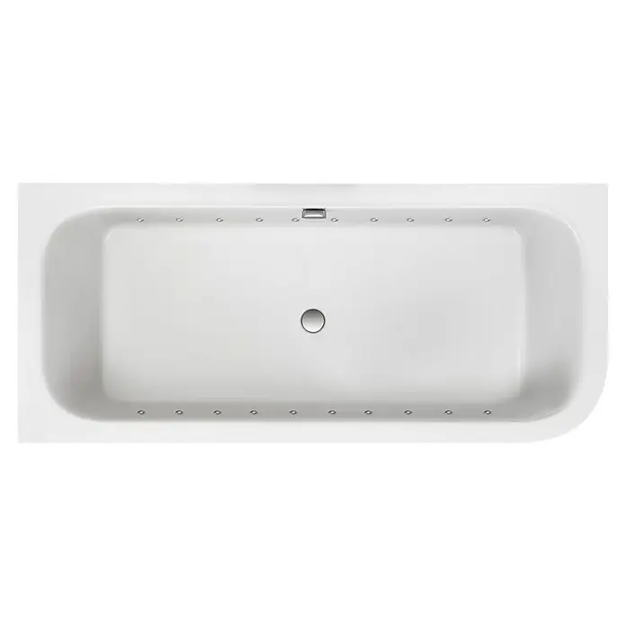 Ottofond Whirlpool Bonita - 180 x 80 cm, Sanitäracryl, Weiß, Light, Rechtsseitig - Eine weiße Whirlpool-Badewanne mit Düsen und einem Abfluss in der Mitte. Ideal für entspannende Bäder und Wellness zu Hause.