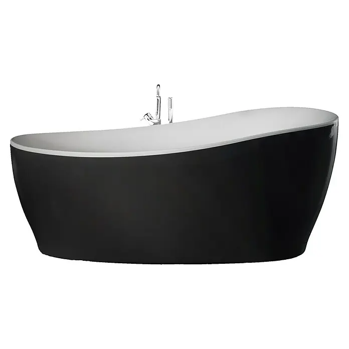 Ottofond Whirlpool Domani - 180 x 85 cm, Sanitäracryl, Schwarz/Weiß, Light/Silent - Schwarze Badewanne mit glänzendem Wasserhahn. Modernes Design für ein luxuriöses Badeerlebnis.