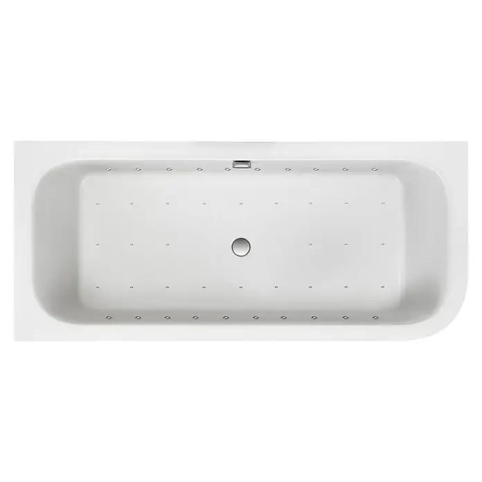 Ottofond Whirlpool Bonita - 180 x 80 cm, Sanitäracryl, Weiß, Light/Silent, Rechtsseitig - Ein hochauflösendes Bild einer modernen, weißen Whirlpool-Badewanne mit zahlreichen Düsen für ein entspannendes Badeerlebnis.