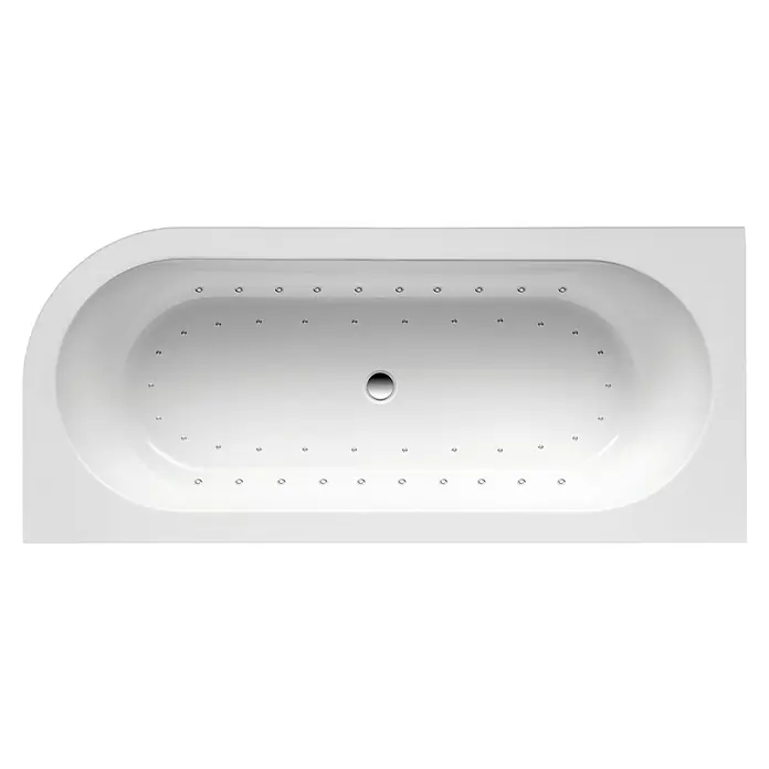 Ottofond Whirlpool Siesta Corner - 178 x 78 cm, Sanitäracryl, Weiß, Light/Silent, Rechtsseitig - Draufsicht auf eine moderne, weisse Whirlpool-Badewanne mit Düsen für ein entspannendes Badeerlebnis.