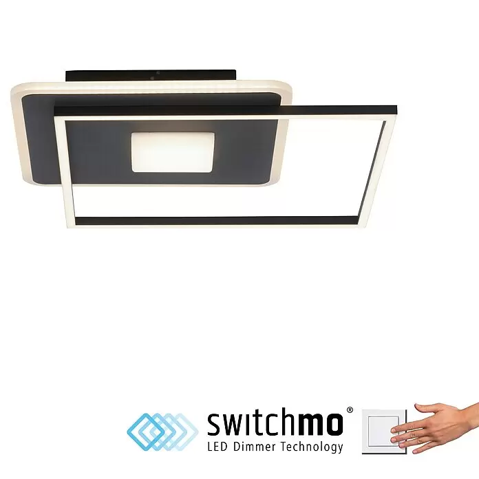 Just Light LED-Deckenleuchte DOMINO - 30 W, L x B x H: 45 x 45 x 6,5 cm, Schwarz, Warmweiß - Moderne schwarze LED-Deckenleuchte mit überlappenden Rahmen und dimmbarer switchmo-Technologie.