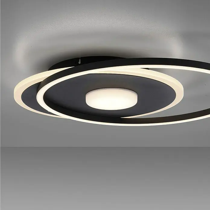 Just Light LED-Deckenleuchte DOMINO - 31 W, L x B x H: 45 x 39,5 x 6,8 cm, Schwarz, Warmweiß - Moderne Deckenleuchte mit spiralförmigem Design in Schwarz und Weiß. Elegante Beleuchtung für jeden Raum.