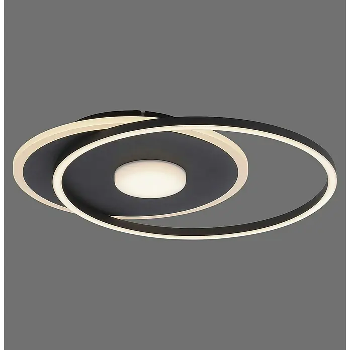 Just Light LED-Deckenleuchte DOMINO - 31 W, L x B x H: 45 x 39,5 x 6,8 cm, Schwarz, Warmweiß - Moderne Deckenleuchte mit kreisförmigem Design in Schwarz und Weiß für stilvolle Beleuchtung im Raum.