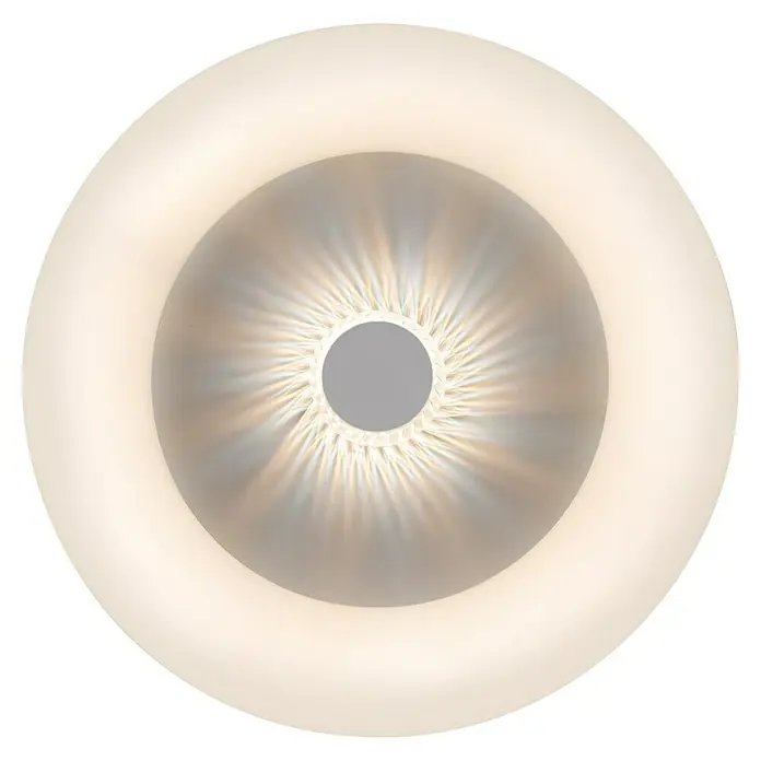 Just Light LED-Deckenleuchte rund VERTIGO - 30 W, Ø x H: 50 x 13,5 cm, Weiß, Mehrfarbig - Nahaufnahme einer modernen Deckenleuchte mit einem hellen, diffusen Licht und einem zentralen, kreisförmigen Design.
