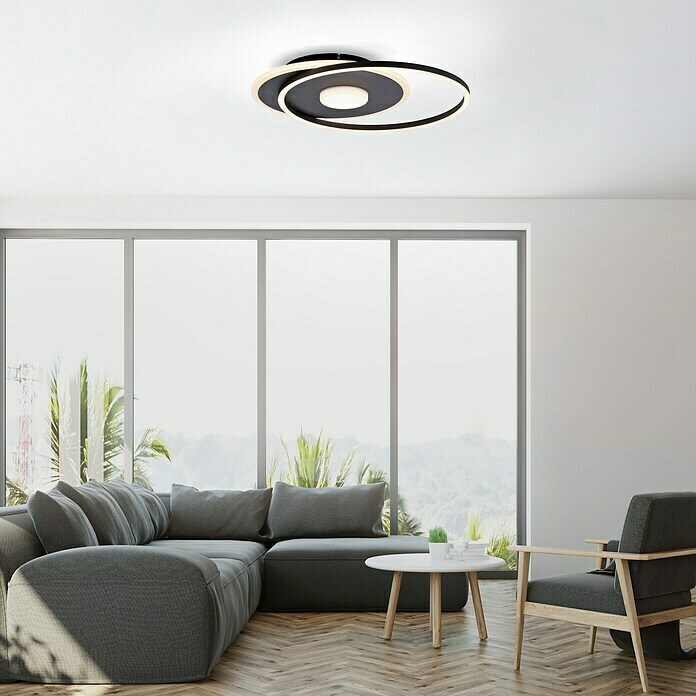 Just Light LED-Deckenleuchte DOMINO (31 W, L x B x H: 45 x 39,5 x 6,8 cm, Schwarz, Warmweiß) | BAUHAUS