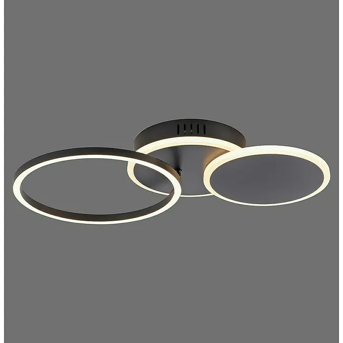 Just Light LED-Deckenleuchte SEVENT - 29 W, L x B x H: 50 x 33,4 x 8,2 cm, Schwarz, Warmweiß - Moderne Deckenleuchte mit drei kreisförmigen LED-Elementen in Schwarz und Weiß für stilvolle Beleuchtung.