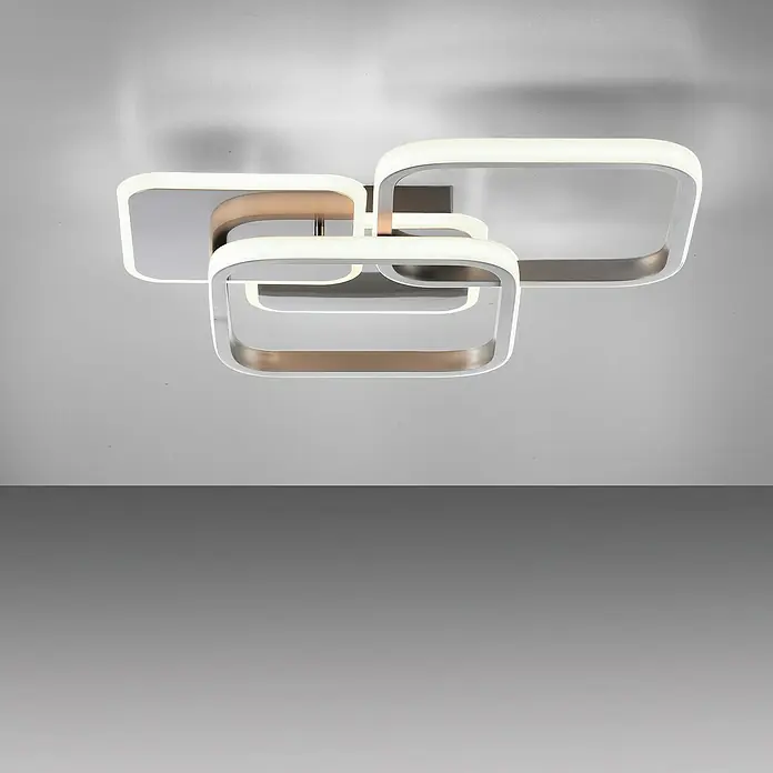 Just Light LED-Deckenleuchte SEVENT - 41 W, L x B x H: 46 x 39,4 x 8,7 cm, Stahl, Warmweiß - Moderne Deckenleuchte mit quadratischen Rahmen in Silber und Weiß, die ein stilvolles und helles Ambiente erzeugt. Ideal für Wohn- und Schlafräume.