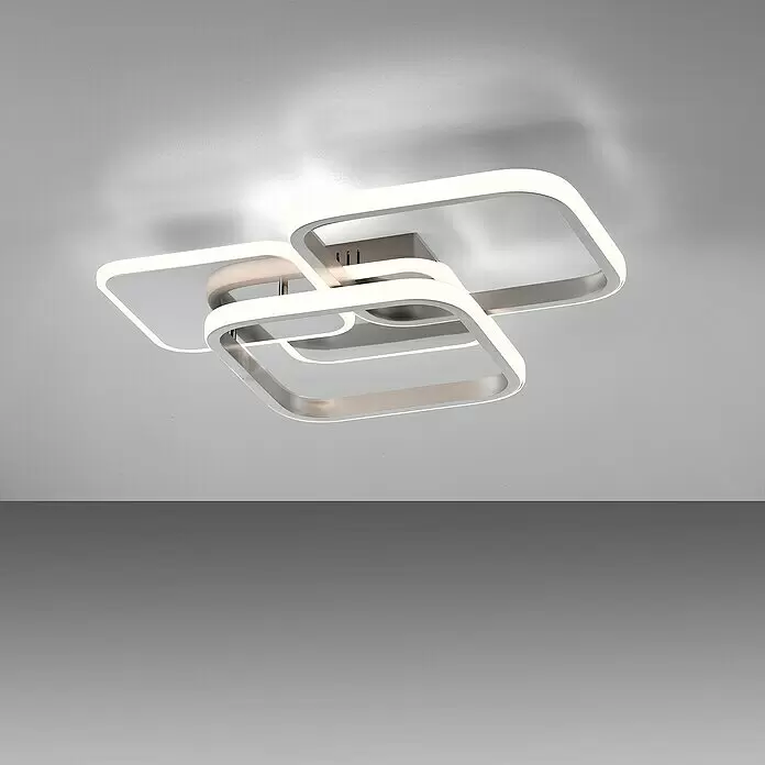 Just Light LED-Deckenleuchte SEVENT - 41 W, L x B x H: 46 x 39,4 x 8,7 cm, Stahl, Warmweiß - Moderne Deckenleuchte mit verbundenen silberfarbenen, abgerundeten quadratischen Rahmen und integrierter LED-Beleuchtung.