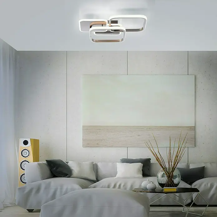 Just Light LED-Deckenleuchte SEVENT - 41 W, L x B x H: 46 x 39,4 x 8,7 cm, Stahl, Warmweiß - Moderne Deckenleuchte mit geschwungenem Design. Die Lampe sorgt für ein helles und einladendes Licht in jedem Raum und ist ein echter Hingucker.