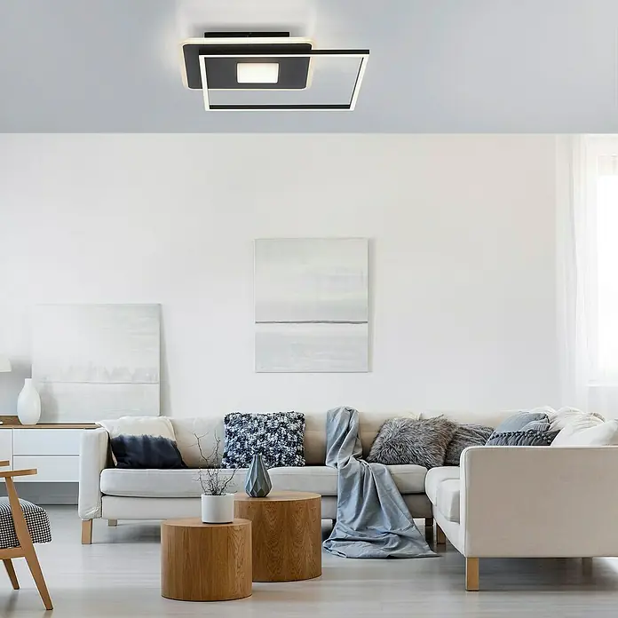 Just Light LED-Deckenleuchte DOMINO - 30 W, L x B x H: 45 x 45 x 6,5 cm, Schwarz, Warmweiß - Moderne Deckenleuchte mit quadratischem Design, perfekt für stilvolle Wohnräume. Die Leuchte sorgt für eine angenehme Beleuchtung.