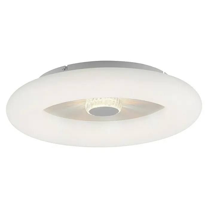 Just Light LED-Deckenleuchte rund VERTIGO - 30 W, Ø x H: 50 x 13,5 cm, Weiß, Mehrfarbig - Elegante Deckenleuchte mit weißem Schirm und kristallverziertem Mittelteil, die jedem Raum eine stilvolle Note verleiht.