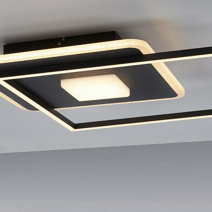 Just Light LED-Deckenleuchte DOMINO30 W, L x B x H: 45 x 45 x 6,5 cm, Schwarz, Warmweiß - Moderne Deckenleuchte mit quadratischem Design, LED-Beleuchtung und schwarzem Rahmen. Ideal für stilvolle Innenräume und energieeffiziente Beleuchtung.