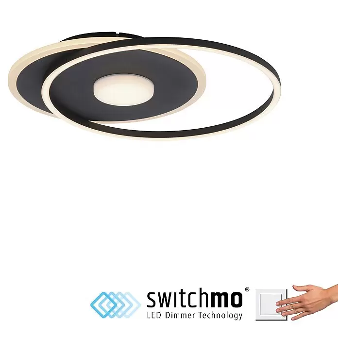 Just Light LED-Deckenleuchte DOMINO - 31 W, L x B x H: 45 x 39,5 x 6,8 cm, Schwarz, Warmweiß - Moderne schwarz-weiße spiralförmige LED-Deckenleuchte mit Dimmtechnologie.