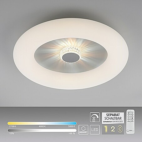 Just Light LED-Deckenleuchte rund VERTIGO (30 W, Ø x H: 50 x 13,5 cm, Weiß, Mehrfarbig)